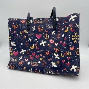 Tory Burch Leather Tote Peace Love Print